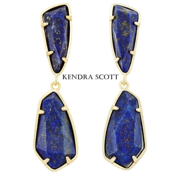 LAST ONE NWT [Kendra Scott] Traci Drop Earrings in Blue Lapis, Gold Plated - Picture 2 of 8